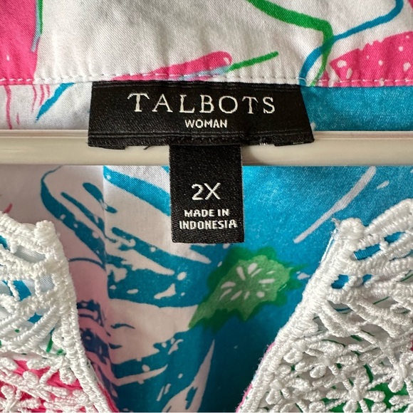 Talbots Lace Embroidered Bib Anguilla Floral Tunic Top Blouse Size 2X Plus - Picture 3 of 9